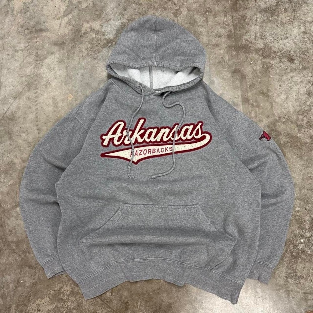 Vintage Y2K Arkansas Razorbacks Gray Embroidered Hoodie Size L